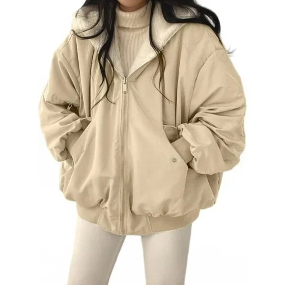 Women's Winter Coats Puffer Long Sleeve Oversized Zipper Warm Jackets Apricot - Picture 1 of 5
